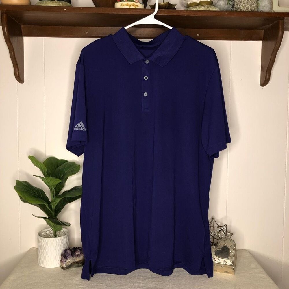 Adidas Men's Solid Short Sleeves Collared Casual Polo Shirt Purple Large